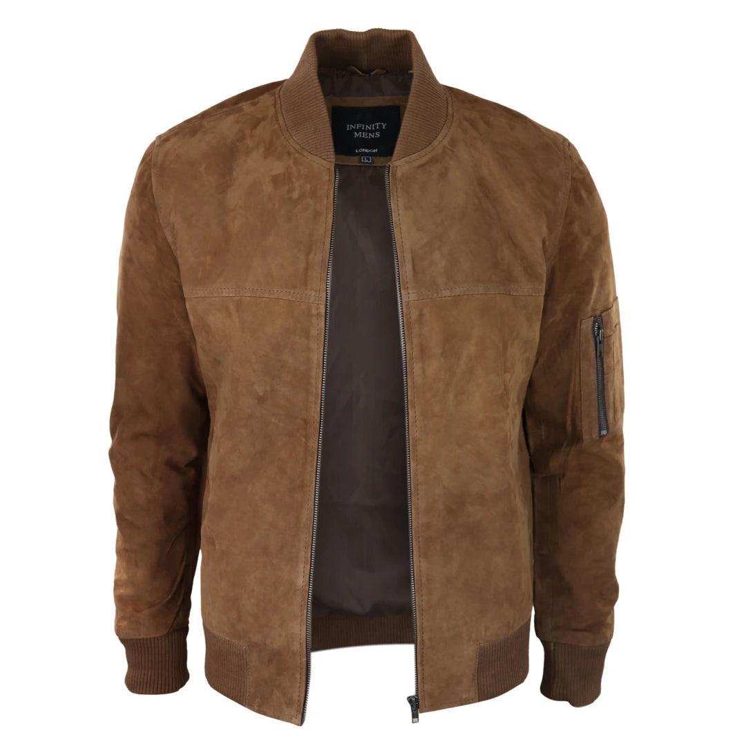 Mens Genuine Suede Bomber Jacket Leather Casual Varsity VIntage Smart Casual - Knighthood Store