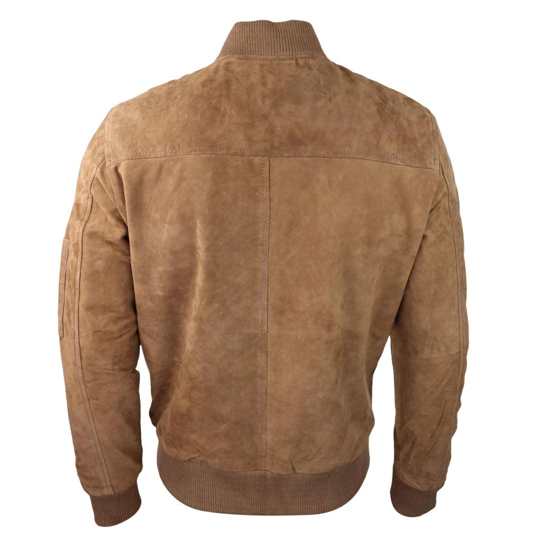 Mens Genuine Suede Bomber Jacket Leather Casual Varsity VIntage Smart Casual - Knighthood Store