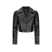 Womens Short Real Leather Jacket Cross Zip Biker Slim Fit Brando Soft Classic - Knighthood Store