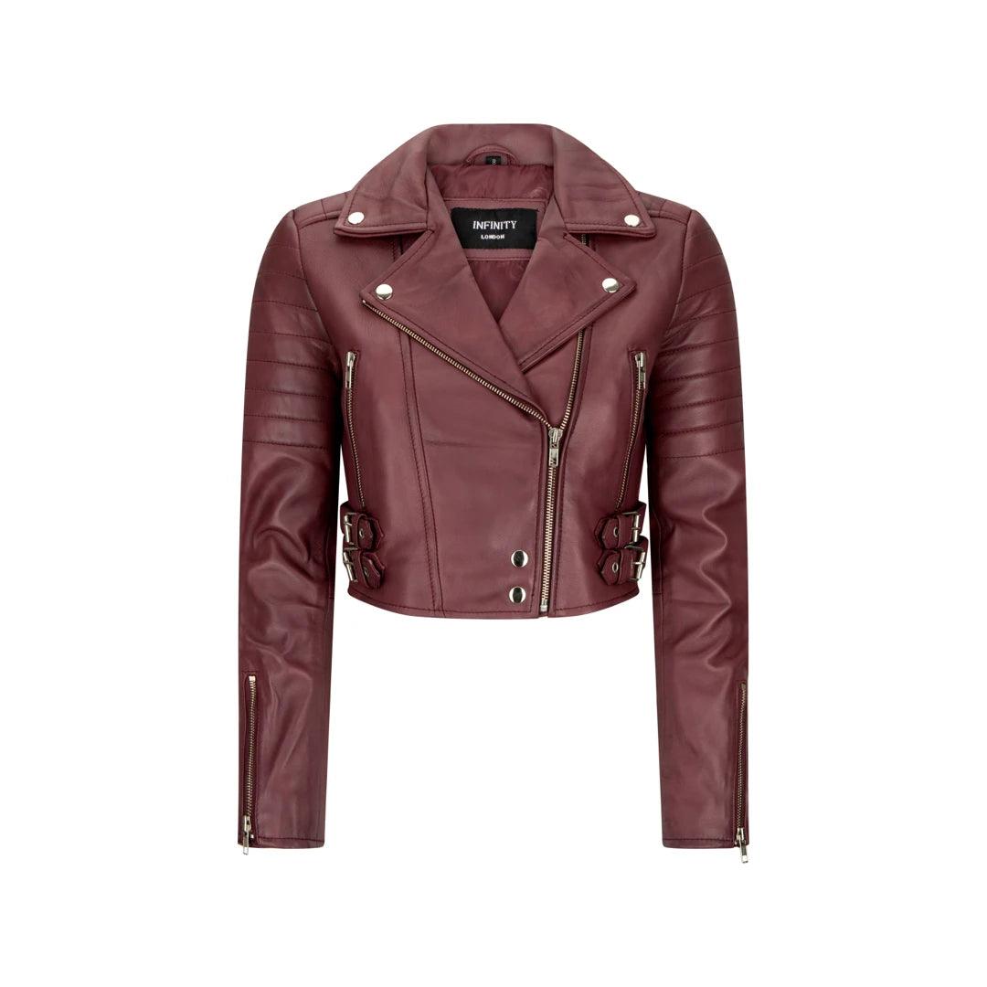 Womens Short Real Leather Jacket Cross Zip Biker Slim Fit Brando Soft Classic - Knighthood Store