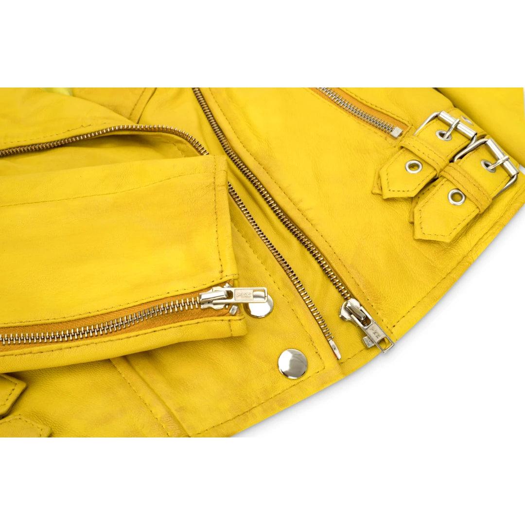 Womens Short Real Leather Jacket Cross Zip Biker Slim Fit Brando Soft Classic - Knighthood Store