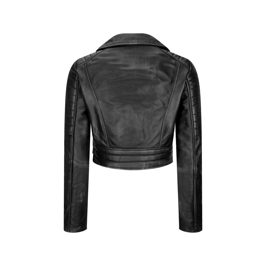 Womens Short Real Leather Jacket Cross Zip Biker Slim Fit Brando Soft Classic - Knighthood Store