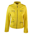 Ladies Women Genuine Real Leather Slim Fit Yellow Green Pink Biker Jacket - Knighthood Store