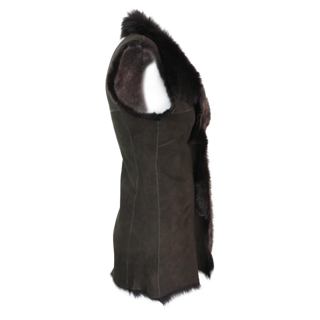 Ladies Women Real Spanish Toscana Shearling Sheepskin Brown Leather Waistcoat Gillet - Knighthood Store