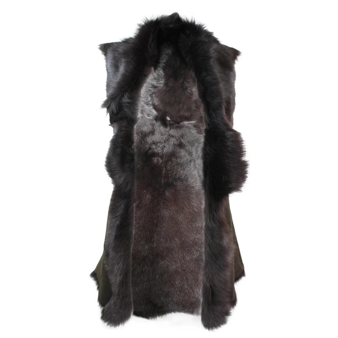 Ladies Women Real Spanish Toscana Shearling Sheepskin Brown Leather Waistcoat Gillet - Knighthood Store