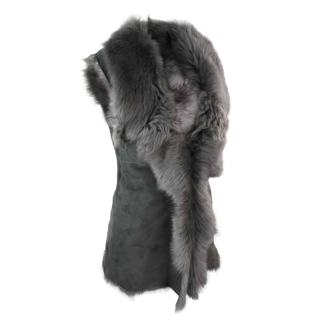 Ladies Women Real Spanish Toscana Shearling Sheepskin Grey Leather Waistcoat Gillet - Knighthood Store