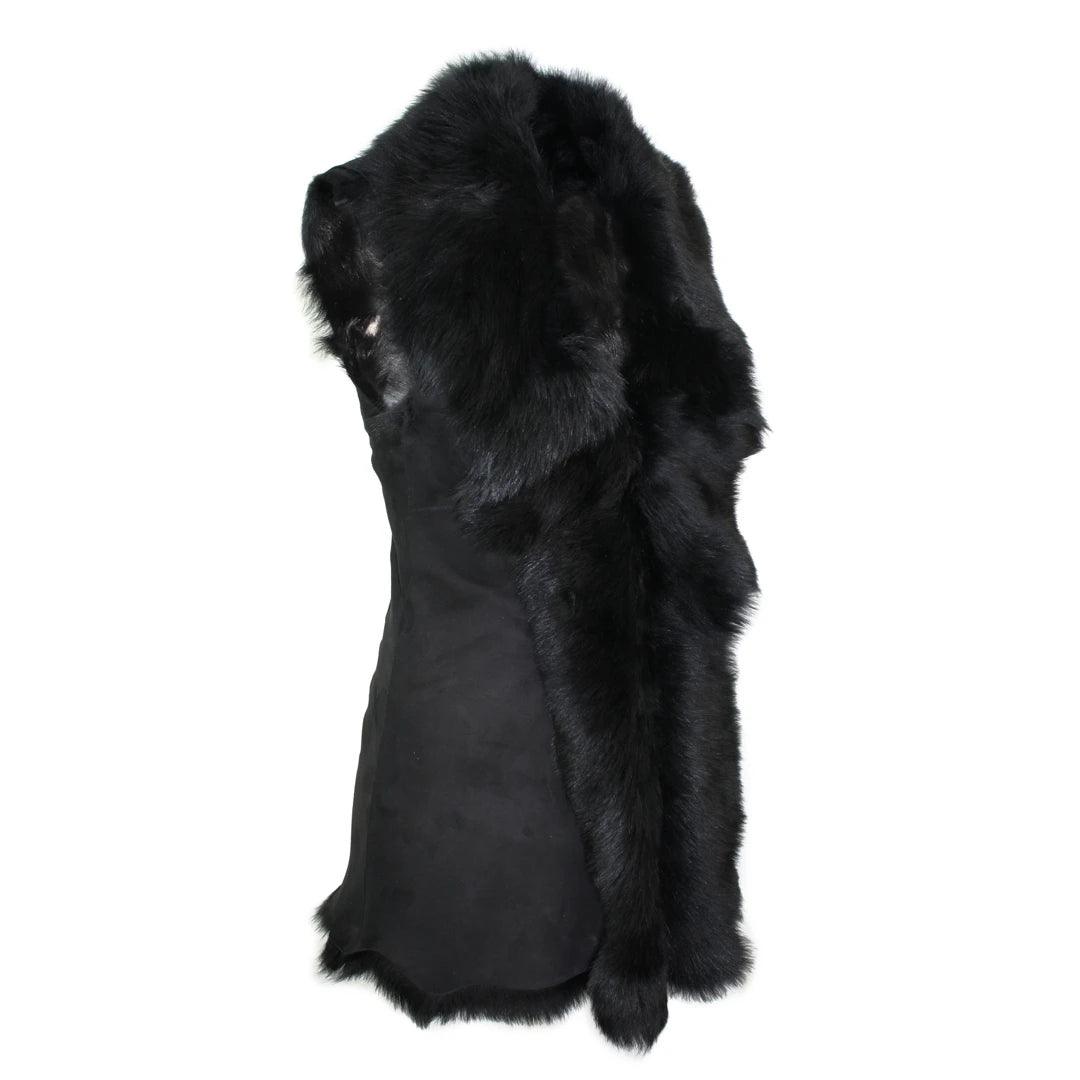 Ladies Women Real Spanish Toscana Shearling Sheepskin Black Leather Waistcoat Gilet - Knighthood Store