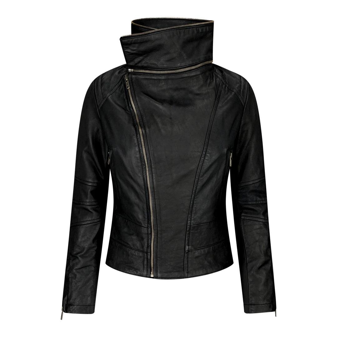 Womens Ladies Girls Soft Black Real Leather Racing Biker Style Jacket - Knighthood Store