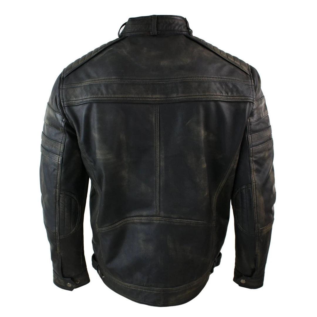 Mens Black Brown Vintage Biker Real Leather Jacket Distressed Zipped Casual - Knighthood Store