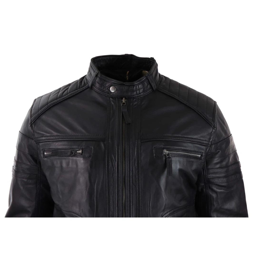 Mens Black Brown Vintage Biker Real Leather Jacket Distressed Zipped Casual - Knighthood Store