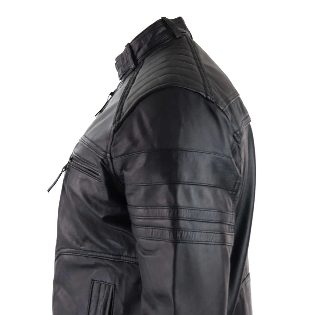 Mens Black Brown Vintage Biker Real Leather Jacket Distressed Zipped Casual - Knighthood Store