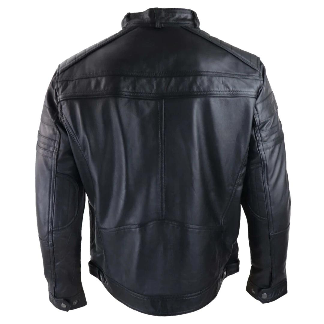 Mens Black Brown Vintage Biker Real Leather Jacket Distressed Zipped Casual - Knighthood Store