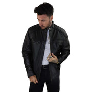 Mens Black Brown Vintage Biker Real Leather Jacket Distressed Zipped Casual - Knighthood Store