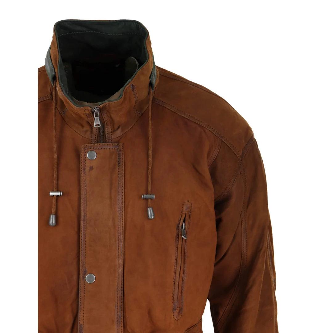 Mens Suede Genuine Safari Jacket Hunting Duffle Parka 3/4 Coat Classic Leather - Knighthood Store