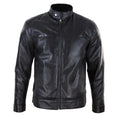 Mens Classic Zip Real Leather Jacket Nehru Grandad Collar Biker Style - Knighthood Store