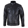 Mens Classic Zip Real Leather Jacket Nehru Grandad Collar Biker Style - Knighthood Store