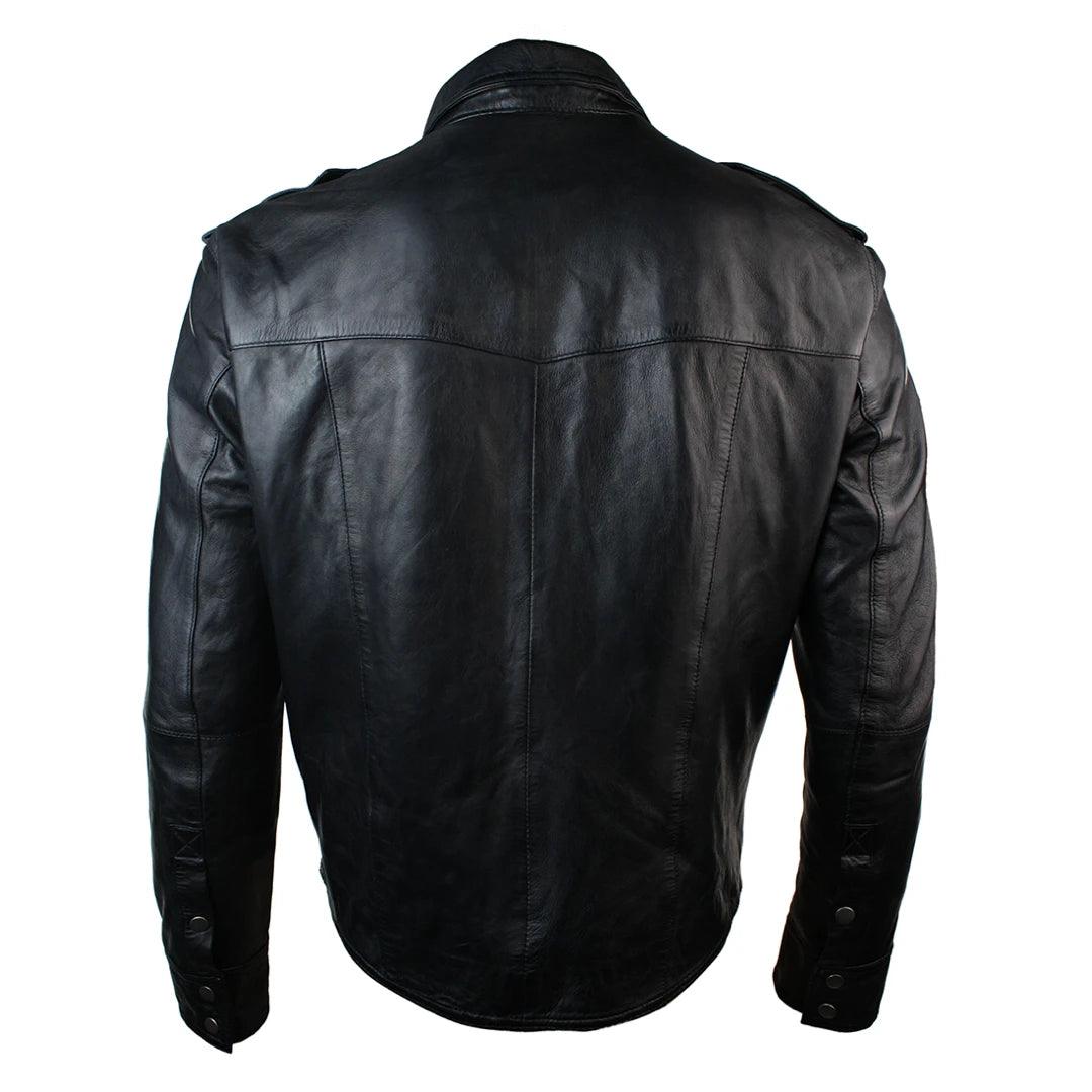 Mens Real Leather Shirt Jacket Tan Brown Black Slim Fit Casual Retro Vintage - Knighthood Store