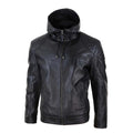 Mens Hood Biker Jacket Genuine Leather Casual Zip Retro Urban - Knighthood Store