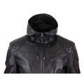 Mens Hood Biker Jacket Genuine Leather Casual Zip Retro Urban - Knighthood Store