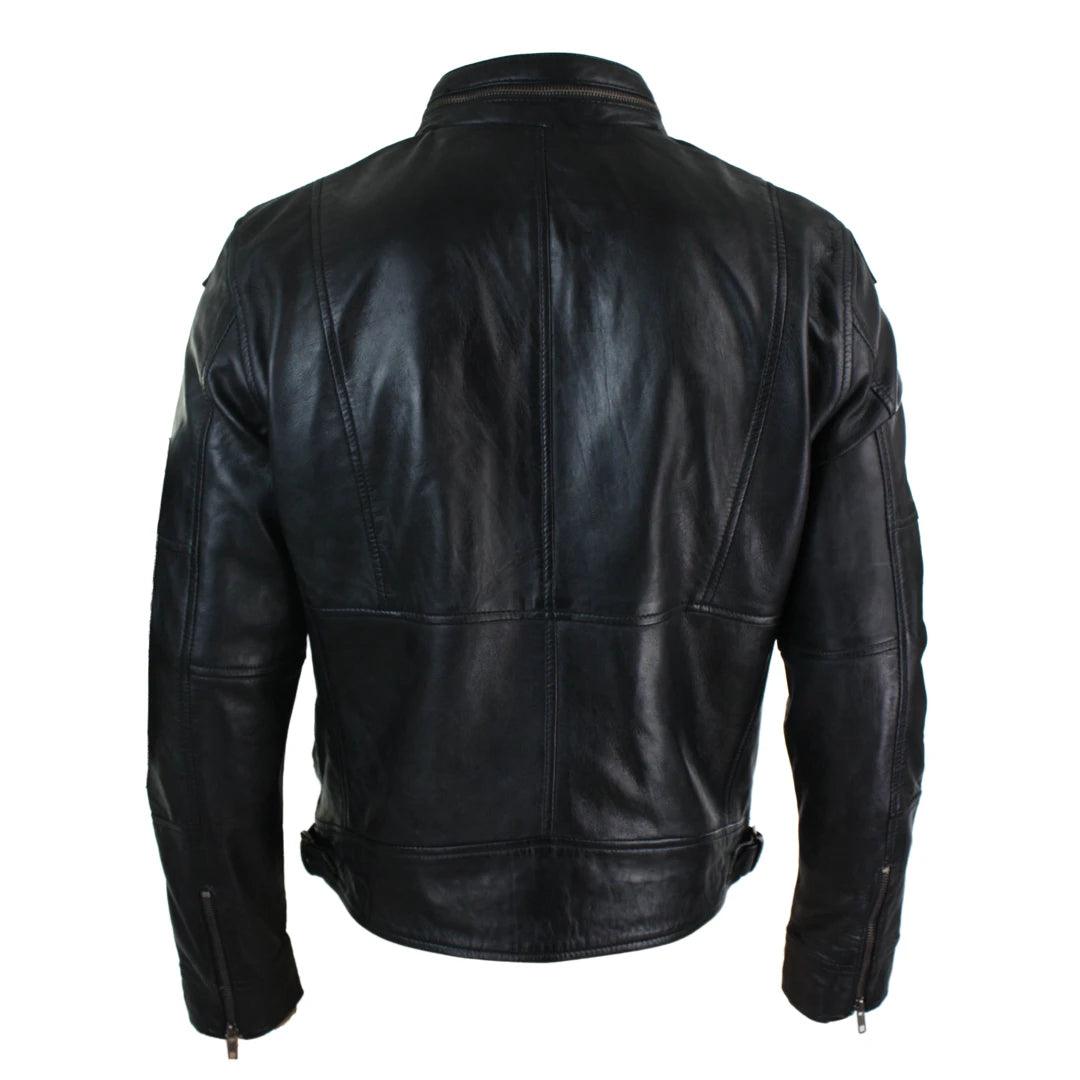 Mens Zipped Biker Style Smart Casual Real Leather Jacket Black Brown Olive Urban - Knighthood Store