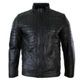 Mens Tailored Fit Real Leather Stitch Designer Real Leather Zipped Biker Jacket - Knighthood Store