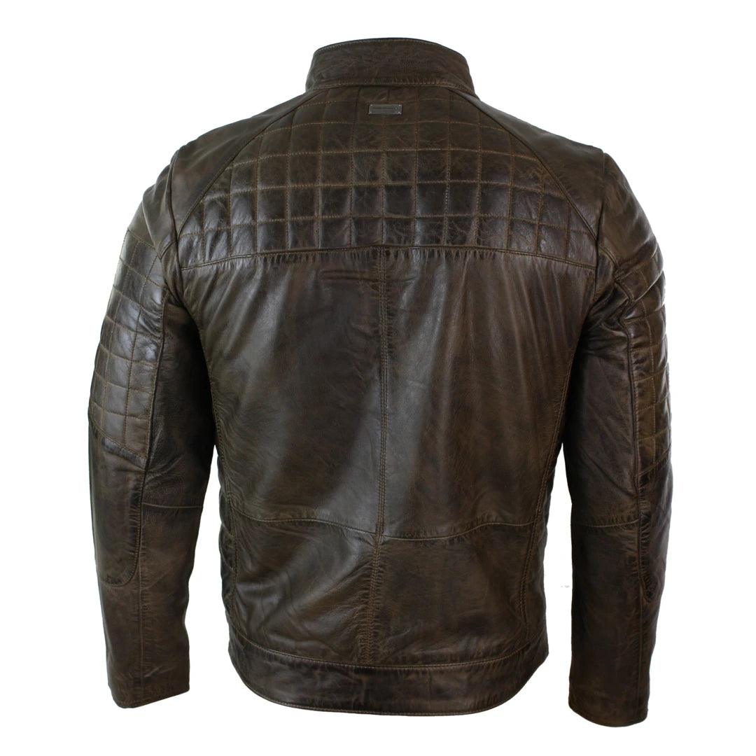 Mens Tailored Fit Real Leather Stitch Designer Real Leather Zipped Biker Jacket - Knighthood Store