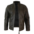 Mens Tailored Fit Real Leather Stitch Designer Real Leather Zipped Biker Jacket - Knighthood Store