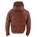 Mens Real Leather Hood Bomber Jacket Tan Brown Black Zipped Tailored Fit Casual - Knighthood Store