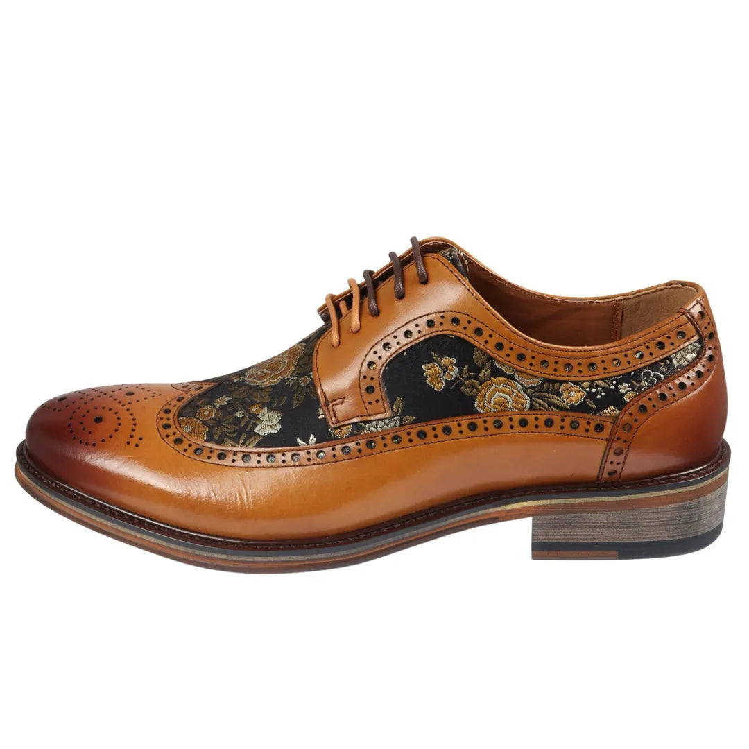 Men's Shoes Floral Print Leather Oxford Brogue Lace Up Formal Dress Shoe