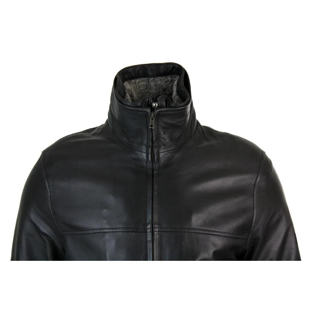 Mens Classic Double Zip Fur Lined Genuine Soft Leather Coat Jacket Regular Fit - Knighthood Store