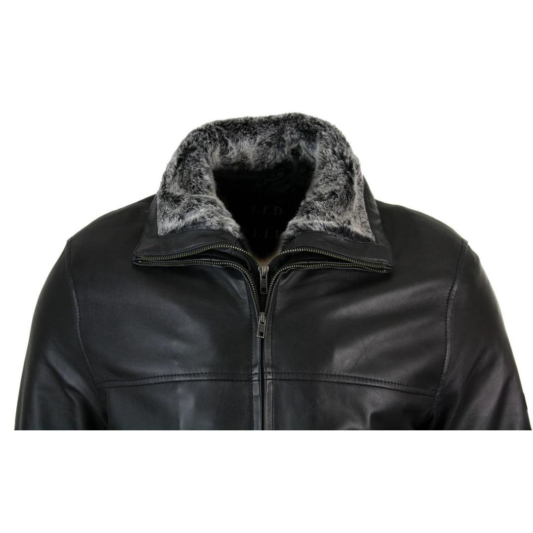 Mens Classic Double Zip Fur Lined Genuine Soft Leather Coat Jacket Regular Fit - Knighthood Store