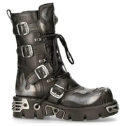 Men's New Rock 107-S2 Black Silver Flame Gothic Boots