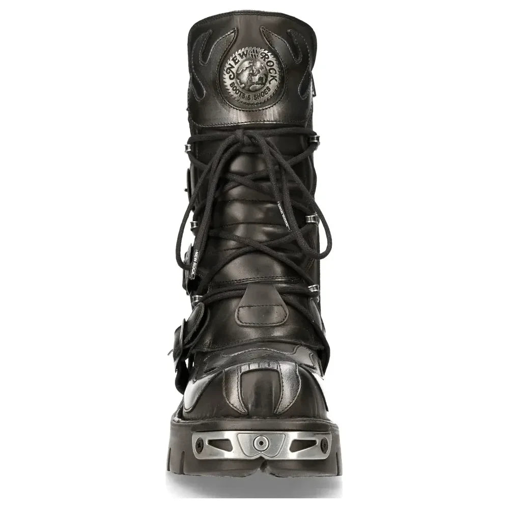 Men's New Rock 107-S2 Black Silver Flame Gothic Boots