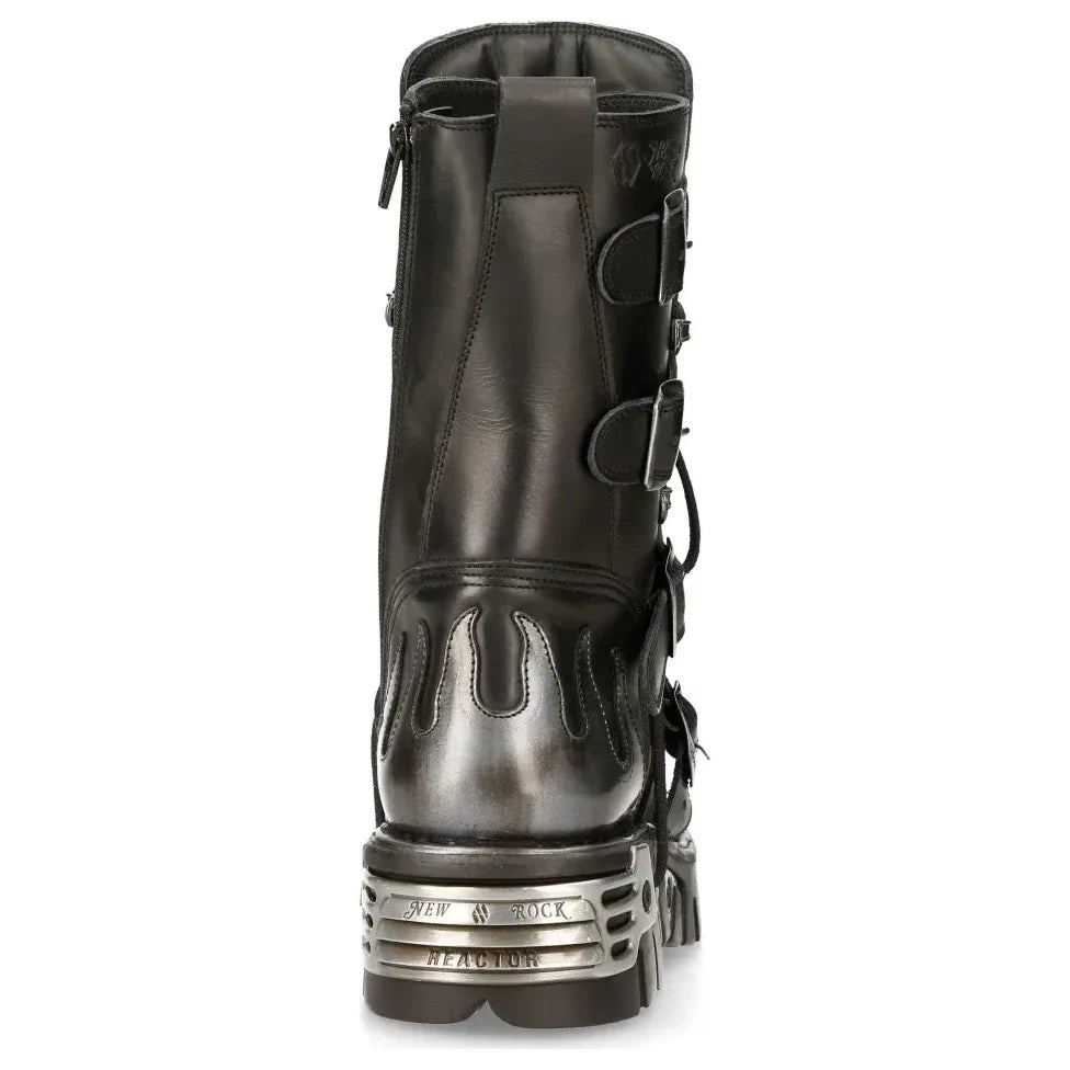 Men's New Rock 107-S2 Black Silver Flame Gothic Boots