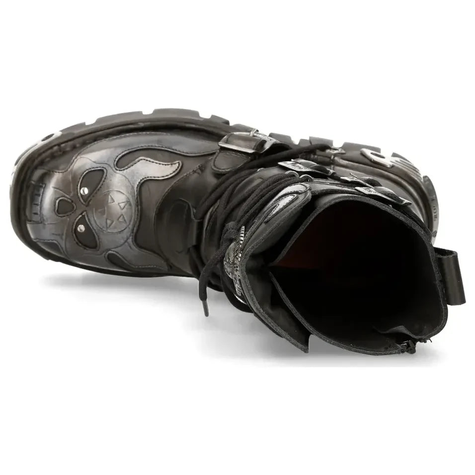 Men's New Rock 107-S2 Black Silver Flame Gothic Boots