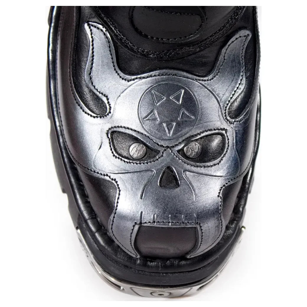 Men's New Rock 107-S2 Black Silver Flame Gothic Boots