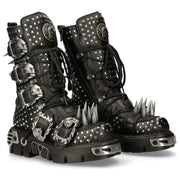 Men's New Rock 1535-S1 Black Punk High Boots With Metal Spikes