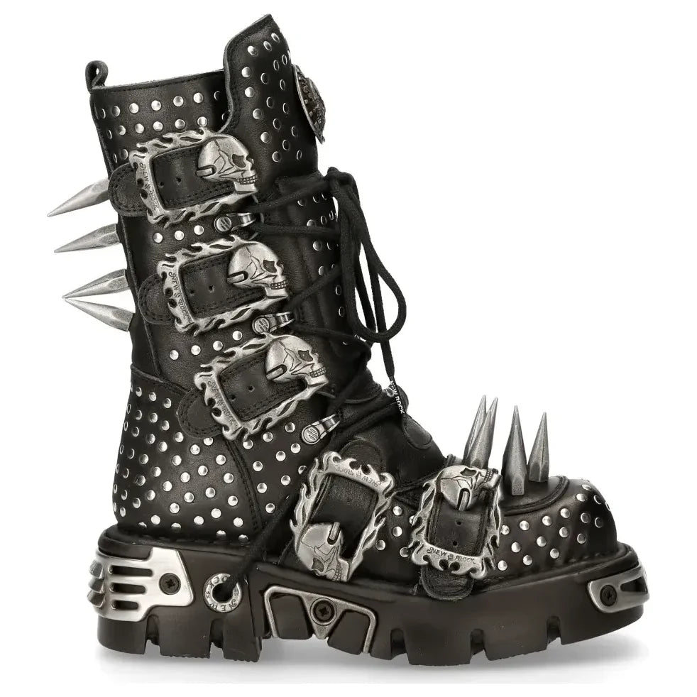 Men's New Rock 1535-S1 Black Punk High Boots With Metal Spikes