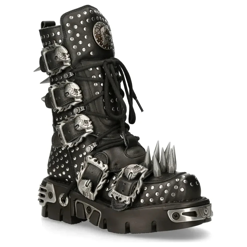 Men's New Rock 1535-S1 Black Punk High Boots With Metal Spikes