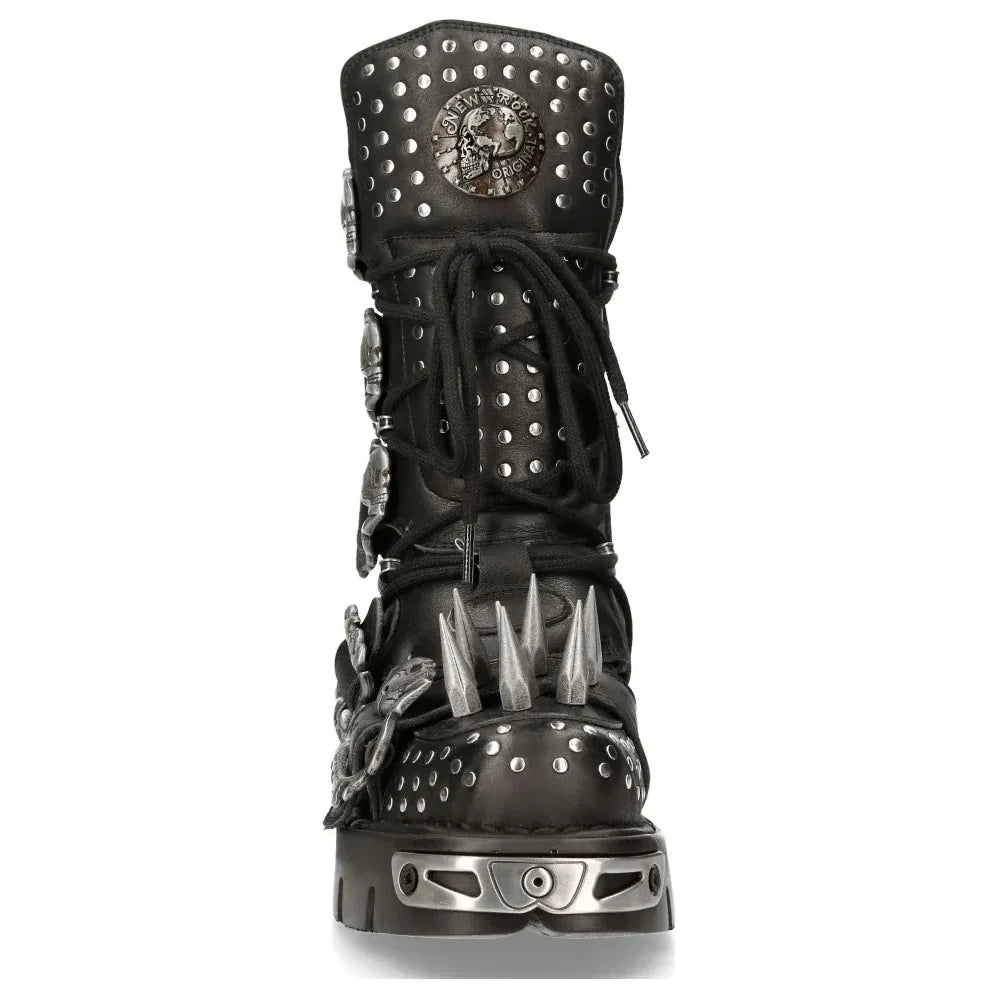 Men's New Rock 1535-S1 Black Punk High Boots With Metal Spikes