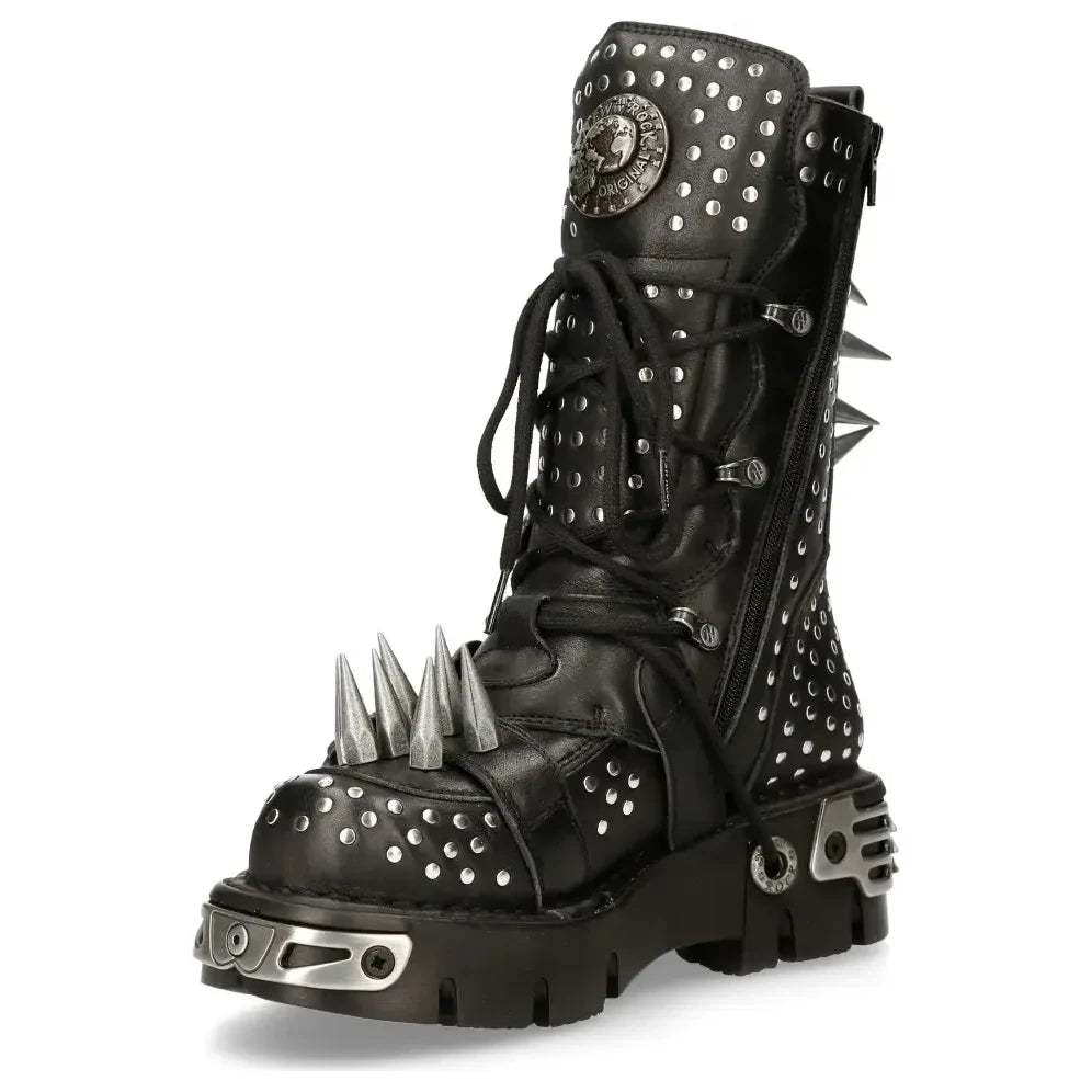 Men's New Rock 1535-S1 Black Punk High Boots With Metal Spikes