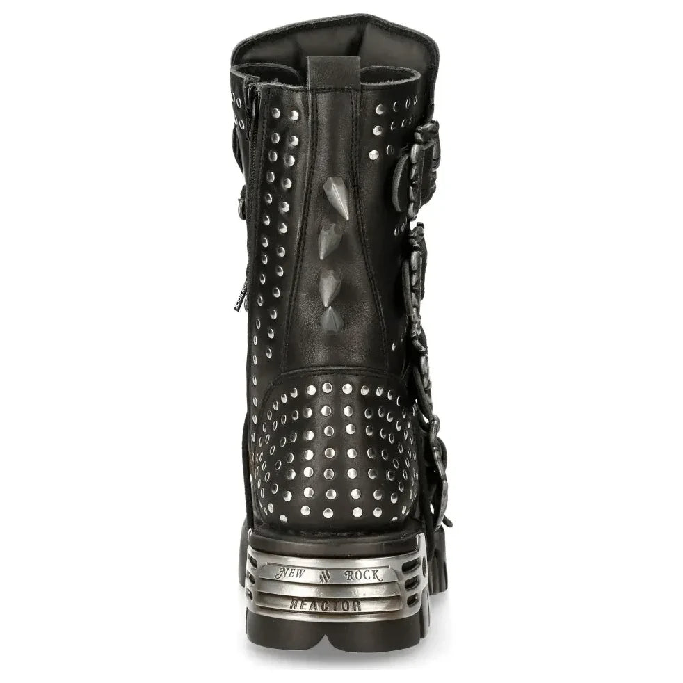 Men's New Rock 1535-S1 Black Punk High Boots With Metal Spikes