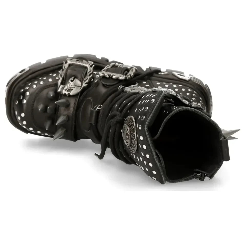 Men's New Rock 1535-S1 Black Punk High Boots With Metal Spikes