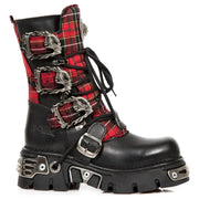 Men's New Rock 391T-S1 Black Leather Tartan Gothic Boots