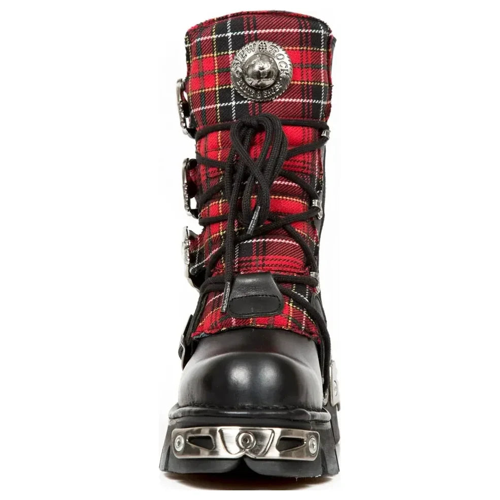 Men's New Rock 391T-S1 Black Leather Tartan Gothic Boots