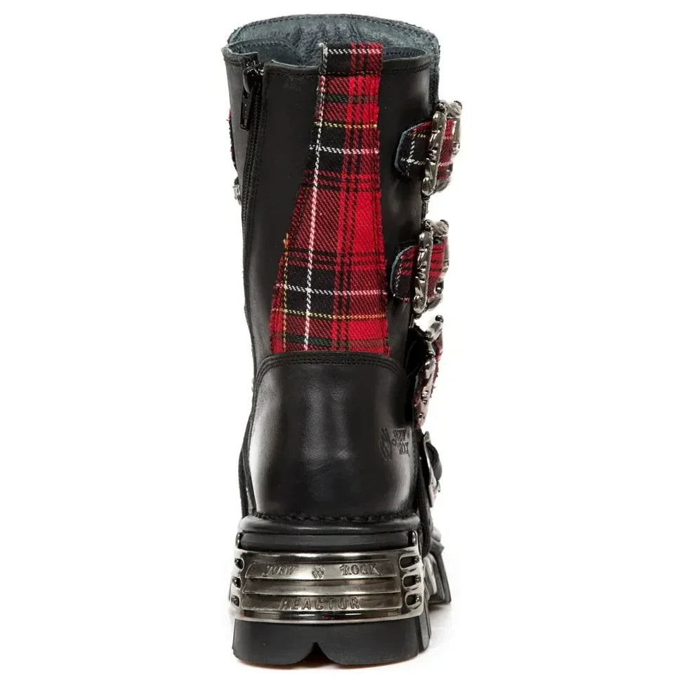 Men's New Rock 391T-S1 Black Leather Tartan Gothic Boots