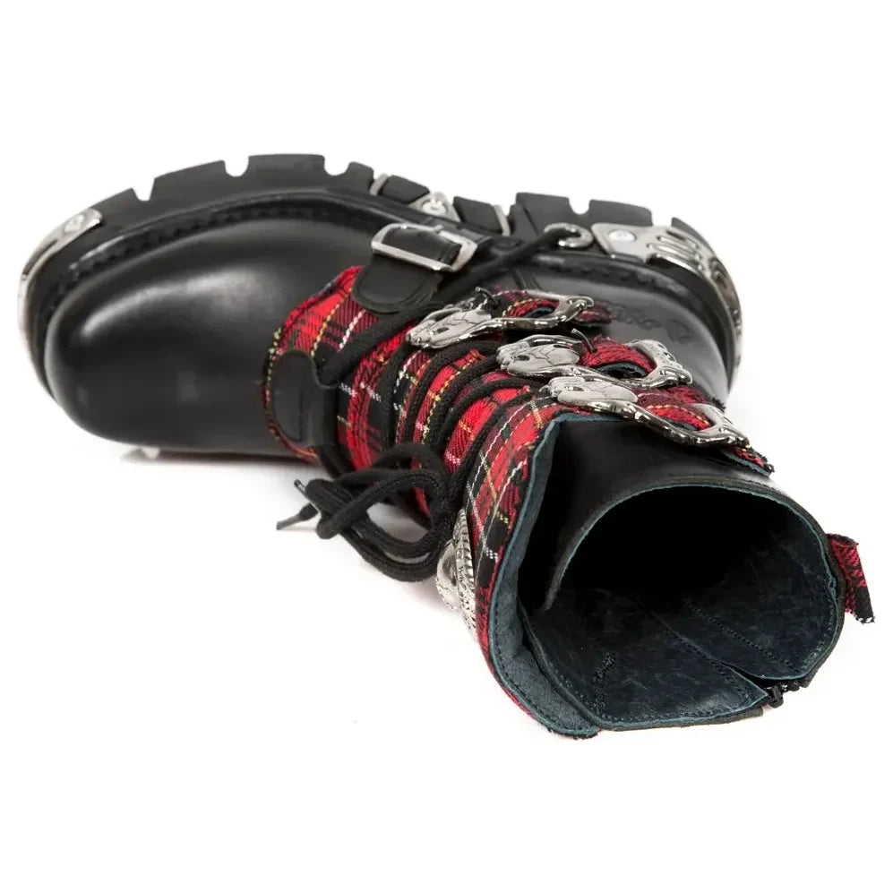 Men's New Rock 391T-S1 Black Leather Tartan Gothic Boots
