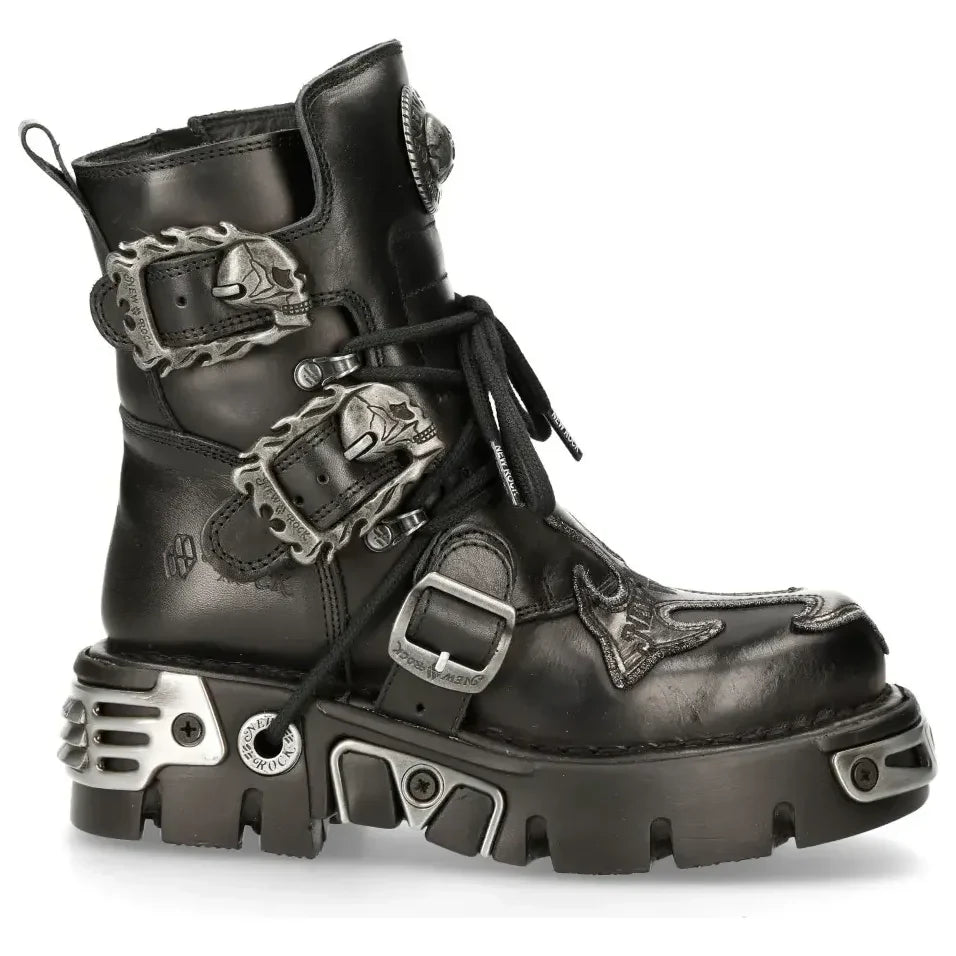 New Rock Men's 407-S1 Silver Cross Black Reactor Boots