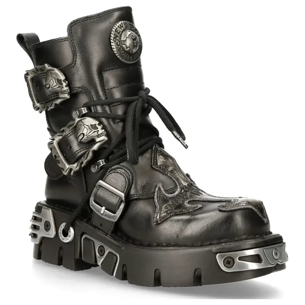 New Rock Men's 407-S1 Silver Cross Black Reactor Boots