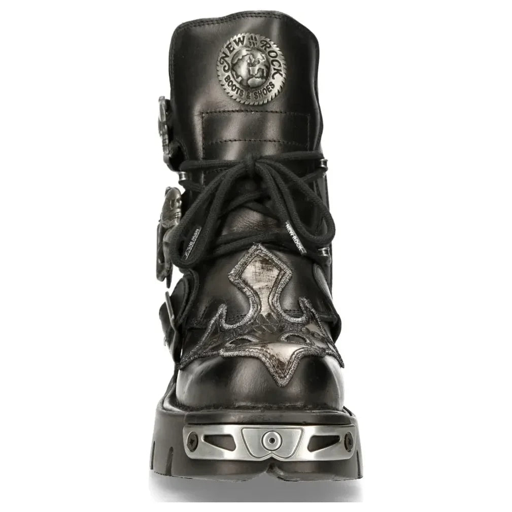 New Rock Men's 407-S1 Silver Cross Black Reactor Boots